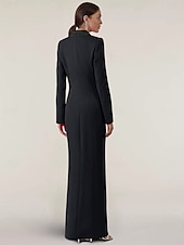 cheap Floor Length-Blazer Dress Mermaid / Trumpet Evening Gown Elegant Dress Pinstripe Tuxedo Dress Zipper Up Wedding Guest Formal Floor Length Long Sleeve Peak lapel collar Satin with Pocket 2025