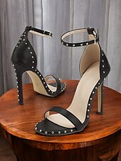 economico Sandali Eleganti-sandali neri con borchie argentate - eleganti tacchi alti da donna per eventi formali e cene