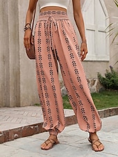 baratos perna larga e cintura alta-Mulheres chinês Calçolas Moda Roupa de rua Comprimento total Cintura Alta Geométrica Cintura elástica Estampado Confortável Macio Micro-Elástica Ao ar livre Rua Azul Laranja Verão Primavera Normal