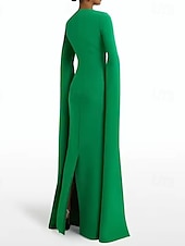 preiswerte GRÜN-Trompete / Meerjungfrau Abendkleider Elegant Kleid Abendgesellschaft Gala Boden-Länge Langarm Ausgekehlt Mittwoch Addams Family Baumwollmischung Rückenlos mit Schlitz Doppelschlitz 2025