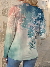 economico T-shirt floreale-Maglietta da donna con collo a giro lungo maniche tunica floreale casual tops regolari quotidiani stampa verde primavera autunno