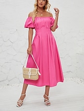 abordables Robe de cocktail-Femme Robe mi-longue Robe casual Robe Évasée Robe Trapèze Elégant mode Décontractées Vacances du quotidien Standard Plein Manche Courte Epaules Dénudées Rose Claire Orange Eté Printemps