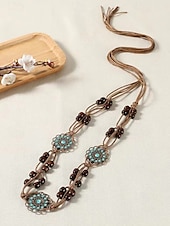 cheap Women&#039;s Belt-Boho Faux Leather Belt with Turquoise Pendant and Tassels – Adjustable Decorative Waist Accessory for Women, Perfect for Dresses, Festivals and Casual Outfits
