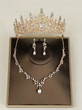 billige Hårtilbehør for kvinner-glitrende diamant tiara krone og halskjede sett – gullbelagte brudesmykker med øredobber, perfekt for bryllup, konkurranser og spesielle anledninger