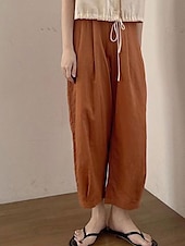 baratos Calça de linho de algodão simples-Mulheres Shorts de algodão e linho Calças inspiradas em linho Calças de linho de algodão Vintage Moda Roupa de rua Mimolet Cintura Média Tecido Bolsos Cintura elástica Confortável Macio Micro-Elástica