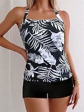 abordables Tankinis-Femme Maillots de Bain Bikinis 2 pièces Jambe de garçon Maillot de bain Dos Nu Mince Vacances Tenues de plage Graphic Col en U Sans Manches Maillots de bain