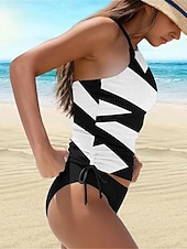 voordelige Tankini&#039;s-Dames Badmode Tankini 2 Stuk Cheeky Badpak Rugloos Vakantie Strandkleding Kleurblok Halter Hals Mouwloze Badpakken