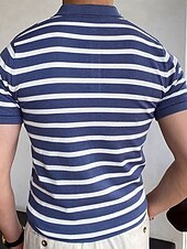 olcso Férfi sportpóló-Férfi Csík Button Up Polos Rugby Polo Golfing Rövid ujjú Pólóingek Hajtóka Divat 3D mintás Modern Hétköznapi Sport Szabadság Nyár Medence