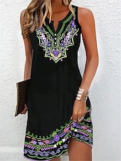 levne Boho šaty-Dámské mini šaty Petite šaty T-shirt šaty Tee šaty Sluneční šaty Letní šaty Módní Moderní Zralý Venku Dovolená Příležitostné Standardní střih Květinové Bez rukávů Rozdělený výstřih Žluté Fialové Letní