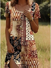 tanie Sukienki boho-Sukienka mini damska sukienka codzienna sukienka petite sukienka T-shirt sukienka tee sukienka letnia stylowa codzienna wakacyjna regularny krój w kolorze blokowym krótki rękaw okrągły dekolt