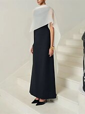 levne černý-Šaty těsného střihu/sloupec večerní šaty elegantní šaty večerní party černá kravata gala délka k podlaze bez rukávů kulatý výstřih odnímatelná bavlněná směs lněný záda s třásněmi šál