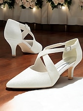 economico Semi-formale-tacchi a gattino con cinturino incrociato glitterato bianco e fibbia in strass – scarpe eleganti da donna per eventi formali