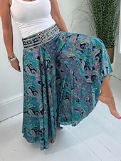abordables pierna ancha y cintura alta-Mujer Perneras anchas Chinos Vacaciones Hawaiano Longitud total Alta cintura Cachemir Cintura elástica Estampado Confortable Suave Cómodo Microelástico Exterior Calle Rojo Verde Trébol Verano