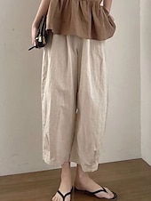 baratos Calça de linho de algodão simples-Mulheres Shorts de algodão e linho Calças inspiradas em linho Calças de linho de algodão Vintage Moda Roupa de rua Mimolet Cintura Média Tecido Bolsos Cintura elástica Confortável Macio Micro-Elástica