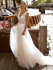 economico abiti da sposa casual-Abiti da sposa Abito da ballo Collo a V Spalline regolari Strascico cappella Abiti da sposa in raso con pieghe arricciate