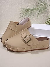olcso Kényelmes szandálok-női peep-toe wedge öszvérek csatos pántokkal és szegecses díszítéssel – kényelmes felbújós szandál hétköznapi viselethez és nyári kirándulásokhoz