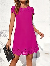 preiswerte Lässiges schwarzes Kleid-Damen Minikleid schwarzes kleid Casual kleid Basic Brautkleider schlicht Urlaub Täglich Regular Fit Glatt Kurzarm Rundhalsausschnitt Schwarz Gelb Rosa Blau Sommer