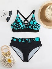 voordelige Bikinisets-Dames Zwemkleding Bikini 2 stuks Brutaal Zwempak Blote rug Slank Vakantie Strand Kleding Grafisch V-hals Mouwloos Badpakken