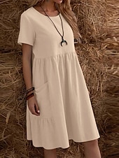 ieftine Rochii-Pentru femei Rochie Mini Rochii de in bumbac Rochie casual Rochie maxi din bumbac De Bază Casual Vacanță Zilnic Fit regulat Simplu Manșon scurt Stil Nautic Negru Caisă Vară