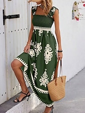 levne Boho šaty-Dámské Dlouhé šaty Maxi šaty Volnočasové šaty Áčkové šaty Letní šaty Boho šaty Čechy Havajské stylové Dovolená Denní Rande Běžný Grafika Bez rukávů Hranatý Černá Světlá růžová Rubínově červen