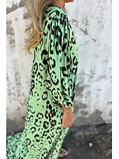 levne Tisknout květinové šaty-Dámské Maxi šaty Volnočasové šaty Boho Chic šaty Čechy Na běžné nošení Cikánský Dovolená Denní Plážové Volný Leopard 3/4 délka rukávu Do V Vodní modrá Trávová zelená Léto Jaro
