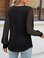 economico Top in Pizzo-Per donna maglietta Liscio Di tendenza Moderno Informale Manica lunga Girocollo Top regolari Giornaliero Fine settimana Pizzo Collage Nero Beige Estate Primavera
