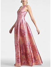 billiga Blommor-A-linjig Aftonklänning Hög Slits Klänning Strand Bröllop Formell Bröllop Gäst Golvlängd Ärmlös V-hals Ficka Satin med Blommönster Slits Ficka Derby Klänning Racedag Klänning Bröllop Gäst Klänning 2025