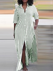 ieftine Rochii tip cămașă-Pentru femei Rochie Lunga Rochie Maxi Rochii Tip Cămașă Rochie casual Rochie de vară Stilat Casual Vacanță Zilnic Dată Fit regulat Dunga Manșon Jumate Rever Negru Roșu-aprins Albastru piscină Trifoi