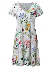 abordables Vestidos Florales Impresos-Mujer Normal Talla EU / US Vestido Midi Vestido bohemio de manga larga Vestido de verano Vestido elegante Elegante Bohemia Tropical Mariposa Vacaciones Hogar Trabajo Holgado Floral Geométrico Manga