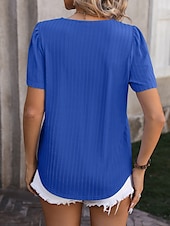 cheap T-shirts-Women&#039;s Boho T-shirt Plain Bohemia Stylish Basic Short Sleeve Puff Sleeve Square Neck Regular Tops Daily Going out Weekend Dressy Tunic Black White Light Green Pink Royal Blue Summer