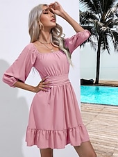 levne Květinové šaty-Valentýn Dámské Běžný Mini šaty Boho Chic šaty Áčkové šaty Čechy stylové Klasické Lucerna rukáv Dovolená Párty Denní Tvarovaný potah Bez vzoru Bez rukávů Hranatý Černá Bílá Světlá růžová Rubínov