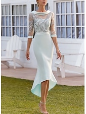 economico Lunghezza del tè-Abito a Sirena  Tromba per la Madre della Sposa Abito Elegante Vintage Collo Gioiello Asimmetrico Lunghezza Tè Tessuto Estensibile Maniche Corte con Pizzo Abito Derby per la Giornata delle Corse 2025
