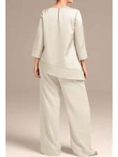 preiswerte Hosenanzüge für Mama-Overall  Hosenanzug Brautmutter Elegant Einfach Minimalistisch Boot-Ausschnitt Bodenlänglich Satin 3/4 Länge Ärmel Wrap enthalten mit Einfarbig 2025