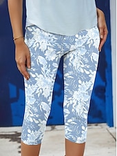 olcso Kék 3D nyomtatás-Női leggings Capri nadrág 3D nyomtatás Magas elaszticitás Divat utcai viselet Teljes hossz Magas derék Virágos hőszigetelt Meleg Lélegző Puha Kültéri napi Rózsaszín Kék Lila Zöld Ősz Tél Normál