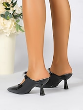 cheap Kitten Heels-Women&#039;s Rhinestone Embellished Pointed-Toe Slip-On Heeled Mules – Elegant Party and Formal Shoes for Evening Events and Weddings