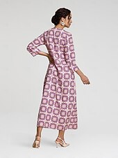 abordables robe décontractée imprimée-robe longue ethnique à col cranté et fleurs