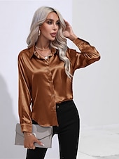 cheap Work Tops-Women&#039;s Shirt Boho Shirt Dressy Tops Plain Casual Boho Long Sleeve Bishop Sleeve Shirt Collar Regular Tops Party Evening Wear Daily Evening Party Glitter Silver Black Yellow Red Royal Blue Summer