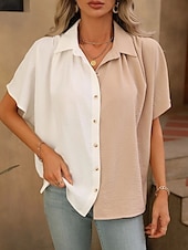 voordelige Vrouwen Werk Tops-Dames Overhemd Blouse Effen Kleur Stijlvol Casual Korte mouw Overhemdkraag Normale tops Dagelijks Knop Zwart Wit Zomer Lente