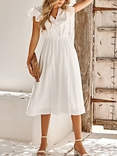 economico Abiti in pizzo bianco-Per donna Vestito longuette Vestito bianco Abito casual Abito linea A Moda Essenziale Informale Da mare Giornaliero Standard Liscio Senza maniche A V Bianco Verde Estate Primavera