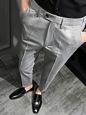 cheap Slim-Men&#039;s Dress Pants Trousers Chinos Buttons Pocket Solid Color Comfort Ankle-Length Formal Party Work Fashion Classic Style Black Khaki Micro-elastic