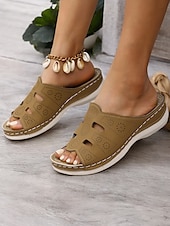 cheap Comfort Sandals-Women&#039;s Red Slip-On Sandals with Cut-Out Design, Comfortable Sole and Casual Style for Summer Wear and Daily Outings