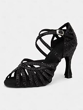 abordables Chaussures de danses latines-sandales de danse latine ornées de strass avec bout ouvert et design à lanières pour femmes - parfaites pour la salsa et les spectacles