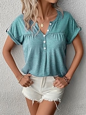 economico T-shirt semplice-Per donna maglietta Liscio Essenziale Manica corta A V Top regolari Giornaliero Fine settimana Blu Verde Estate