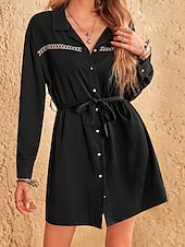 ieftine Rochii tip cămașă-Pentru femei Rochie Mini Rochie neagra Elegant Casual Casă Anul Nou Muncă Potrivire Formă Simplu Manșon Lung În V Negru Vară Primăvară Toamnă Iarnă