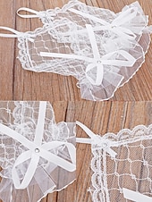 abordables Guantes de mujer-Guantes de novia elegantes de encaje blanco: guantes de novia sin dedos con lazo y detalles florales, perfectos para bodas y ocasiones especiales.
