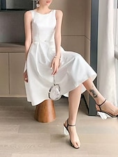 economico Abiti bianchi-Robe da laurea bianche boho abiti da sposa abito a-line scollo a V senza maniche lunghezza al ginocchio in jersey completi da sposa abiti da sposa con cintura  nastri