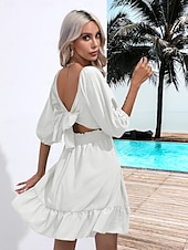 levne Květinové šaty-Valentýn Dámské Běžný Mini šaty Boho Chic šaty Áčkové šaty Čechy stylové Klasické Lucerna rukáv Dovolená Párty Denní Tvarovaný potah Bez vzoru Bez rukávů Hranatý Černá Bílá Světlá růžová Rubínov