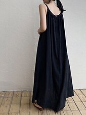 cheap Dresses-Women&#039;s Long Dress Maxi Dress Linen-Inspired Dresses Casual Dress Cotton Linen Dress Slip Dress Stylish Casual Vacation Daily Date Regular Fit Plain Sleeveless Crew Neck Black Navy Blue Gray Summer