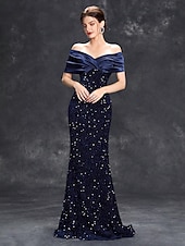 preiswerte BLAU-Meerjungfrau/Trompete Abendkleid Partykleid formeller Abend Party bodenlang ärmellos ein Schulter Satin mit Glitzerschleife(n) 2025