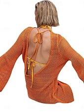 billiga Kaftans-Dam Badkläder Täck Över Längre baddräkt Baddräkt Utklippt Semester Standkläder Slät Långärmad Baddräkter